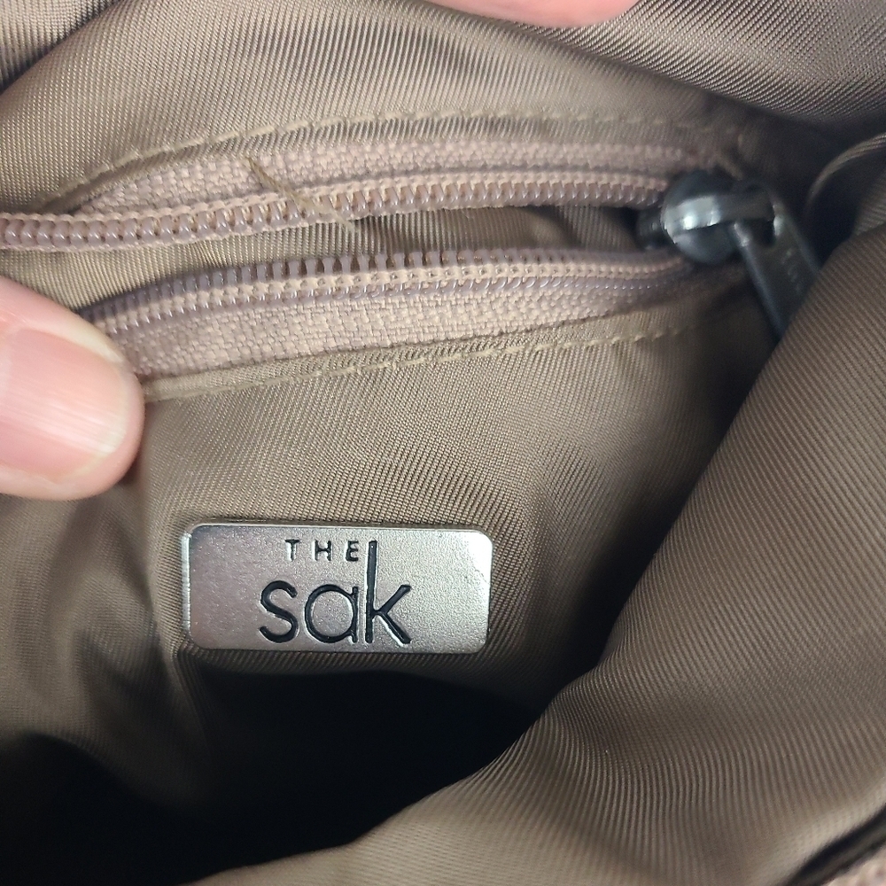 The Sak Beige Crochet Wooden Handled Tote Bag with Silver Hardware - Picture 6 of 6